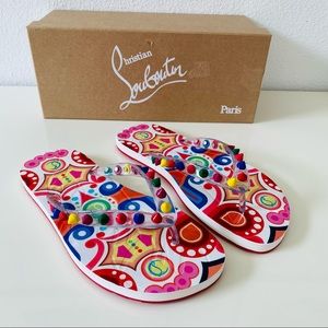 Christian Louboutin Loubi Flip Flop Spikes Pool Sandals Rainbow